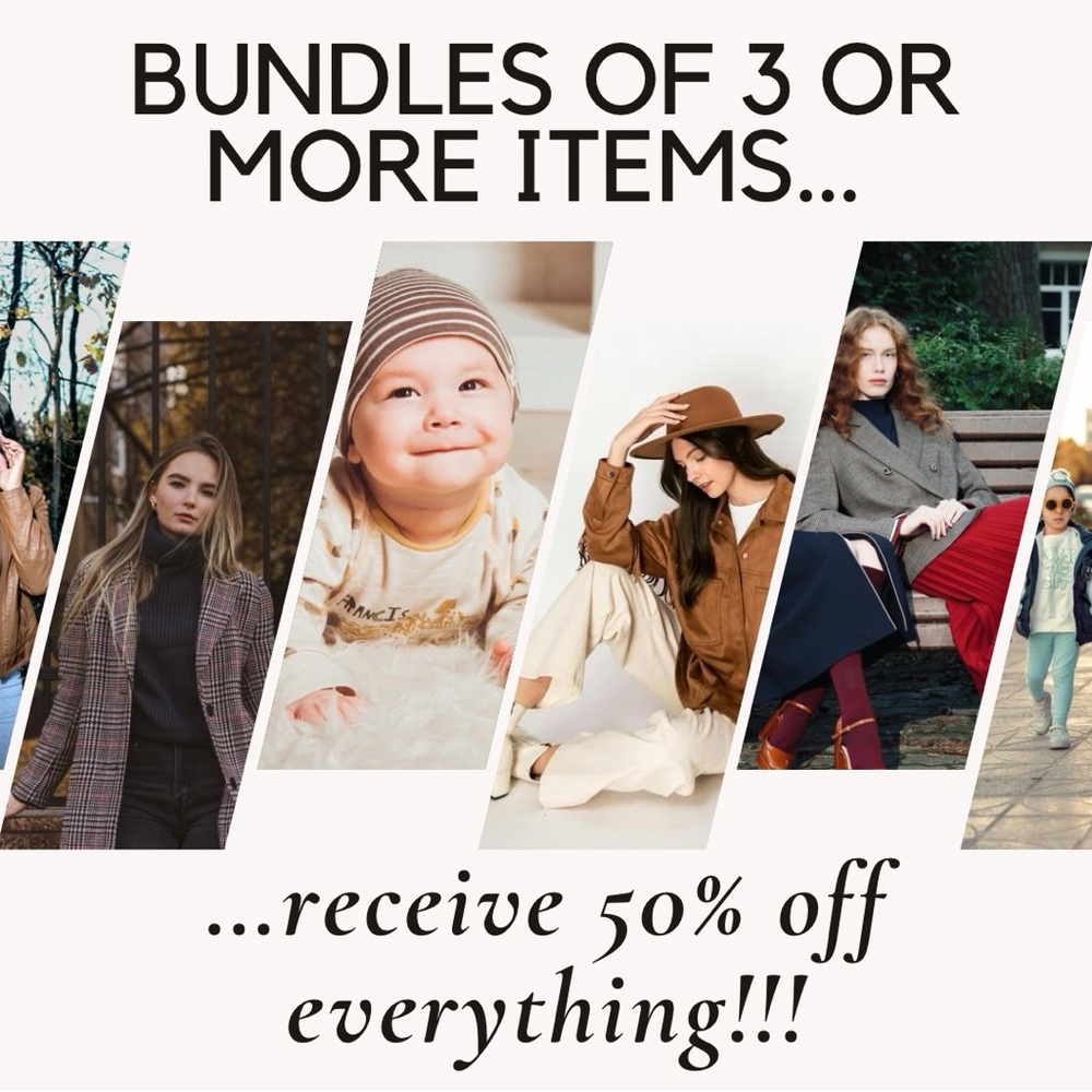 Bundle any 3 or more items from my closet and receive 50% off!!!